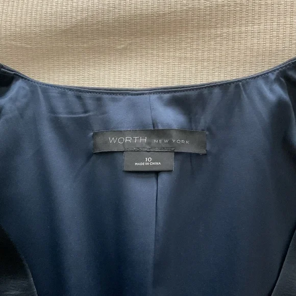 Worth New York Navy Textured Metallic Blazer with Pearl Buttons - Picture 2 of 6